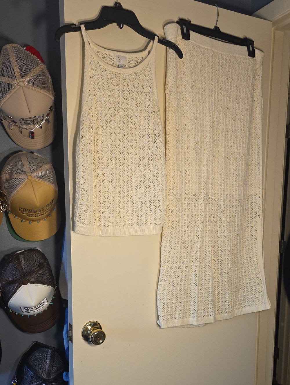 a new day Cream Crochet Knit Tank & Skirt Duo